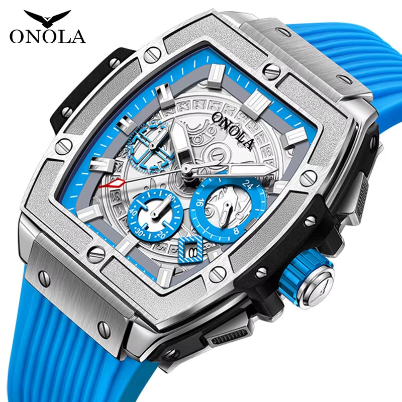 Tonneau Square Big Quartz Watch Man Lumious Chronograph Wristwatch Fashion Casual Style Luxury Man Watch Relogio Masculino