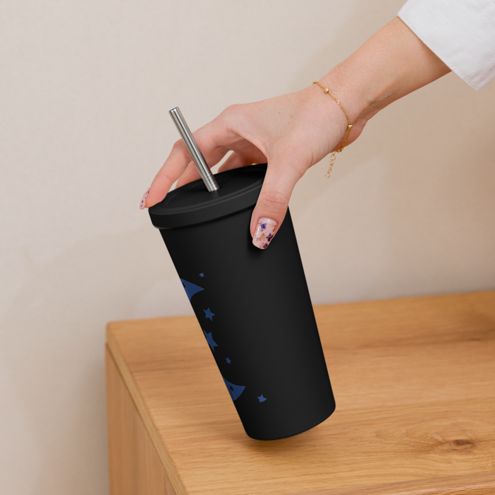 Insulated tumbler with a straw